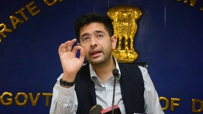 Senior AAP leader and the Vice-Chairman of the Delhi Jal Board Raghav Chadha addresses a press conference, in New Delhi on Saturday. (ANI Photo) Senior AAP leader and the Vice-Chairman of the Delhi Jal Board Raghav Chadha addresses a press conference, in New Delhi on Saturday. (ANI Photo)
