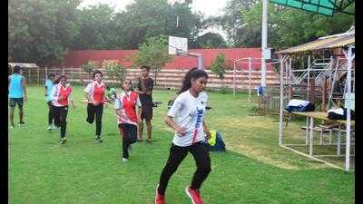 Sportspersons practicing at Madam Mohan Malviya Stadium of Prayagraj. (Anil Kumar Maurya/HTphoto) Sportspersons practicing at Madam Mohan Malviya Stadium of Prayagraj. (Anil Kumar Maurya/HTphoto)
