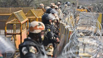 Despite a three-layer security in Yamunanagar, some farmers tried to run over the barricades with their tractors, making way for other protestors to climb over them. (Representative Photo) Despite a three-layer security in Yamunanagar, some farmers tried to run over the barricades with their tractors, making way for other protestors to climb over them. (Representative Photo)