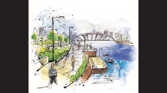 Until the 1960s, Delhiites would picnic along the banks of the Yamuna. There is now a plan to develop walking and cycling trails and a green buffer zone here, to help restore the city’s connection with its river. (HT illustrations: Mohit Suneja and Gajanan Nirphale) Until the 1960s, Delhiites would picnic along the banks of the Yamuna. There is now a plan to develop walking and cycling trails and a green buffer zone here, to help restore the city’s connection with its river. (HT illustrations: Mohit Suneja and Gajanan Nirphale)