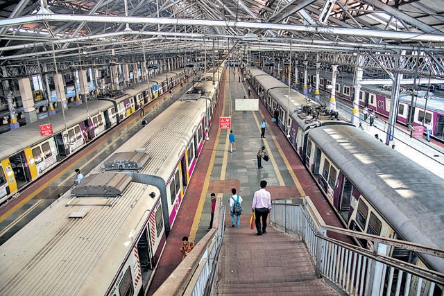 Local trains sit still and quiet at the Chhatrapati Shivaji Maharaj Terminus. Only government employees and a small group of certified essential workers have permits to use the trains. (Pratik Chorge / HT) Local trains sit still and quiet at the Chhatrapati Shivaji Maharaj Terminus. Only government employees and a small group of certified essential workers have permits to use the trains. (Pratik Chorge / HT)