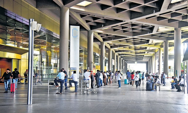 Incoming traffic has slowed to a trickle at the Mumbai airport’s Terminal 2. There are no welcome hugs either. (Vijay Bate / HT) Incoming traffic has slowed to a trickle at the Mumbai airport’s Terminal 2. There are no welcome hugs either. (Vijay Bate / HT)