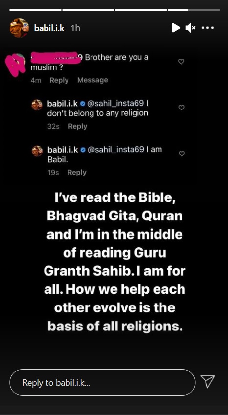 Babil Khan on Instagram Stories.