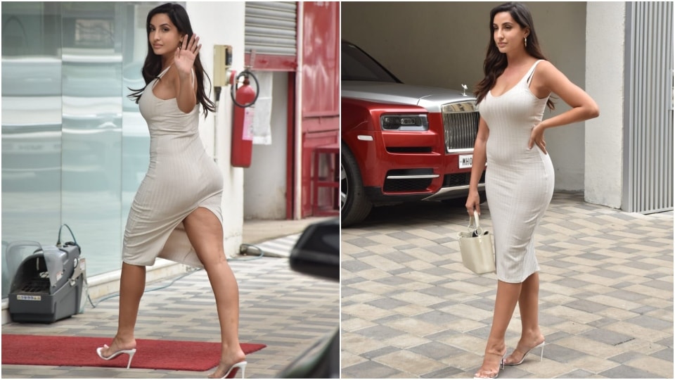 Nora Fatehi in beige bodycon dress looks jaw-dropping for an outing in