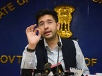 Raghav Chadha alleged that the water crisis in central, south, and west Delhi had been caused by Haryana supplying about 100 million gallons less water everyday. (ANI Photo) Raghav Chadha alleged that the water crisis in central, south, and west Delhi had been caused by Haryana supplying about 100 million gallons less water everyday. (ANI Photo)