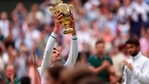 Serbia's Novak Djokovic holds the winner's trophy and celebrates his victory over Italy's Matteo Berrettini.(AP) Serbia's Novak Djokovic holds the winner's trophy and celebrates his victory over Italy's Matteo Berrettini.(AP)