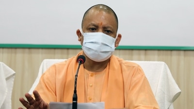 Uttar Pradesh chief minister Yogi Adityanath addresses a press conference at party headquarters in Lucknow on Saturday. (ANI Photo)