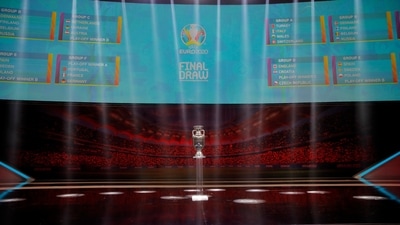 FILE - In this Saturday, Nov. 30, 2019 file photo, a view of the Euro 2020 trophy during the draw for the UEFA Euro 2020 soccer tournament finals in Bucharest, Romania. (AP)