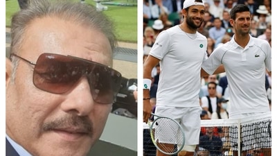 Ravi Shastri attends Wimbledon 2021 final. (Twitter/Reuters)