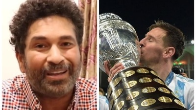 Copa America 2021: Sachin Tendulkar congratulates Lionel Messi, Argentina on historic triumph. (HT Collage) Copa America 2021: Sachin Tendulkar congratulates Lionel Messi, Argentina on historic triumph. (HT Collage)