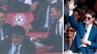 Tom Cruise and David Beckham met each other during Euro 2020 final. (Twitter/AP)
