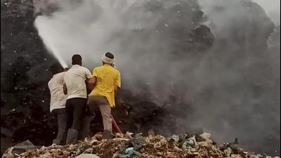 Officials said that the intensity of the blaze at the landfill was minor, but it led to heavy smoke in the area. (PTI) Officials said that the intensity of the blaze at the landfill was minor, but it led to heavy smoke in the area. (PTI)