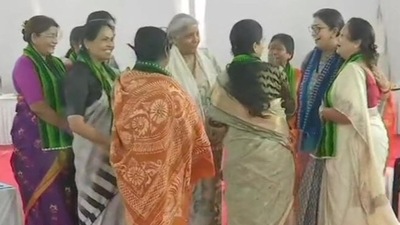 All 11 women ministers of PM Modi's revamped council met on Sunday at Nirmala Sitharaman's residence.