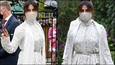 Priyanka Chopra arrives at Wimbledon looking divine in printed Fendi midi dress (Instagram/@priyankaonline) Priyanka Chopra arrives at Wimbledon looking divine in printed Fendi midi dress (Instagram/@priyankaonline)
