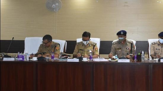 A meeting of senior police officials being held in Varanasi. (HT Photo)