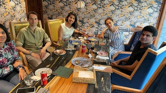 Taapsee Pannu and her boyfriend Mathias Boe spend his birthday lunch with her sister Shagun Pannu with their friends. 