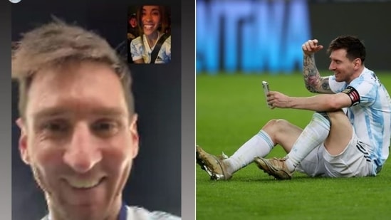 Messi on a video call with wife Antonela Roccuzzo after defeating Brazil in Copa America final(HT Collage)