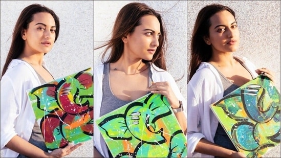 Sonakshi Sinha gives wings to her art hobby with Ganesha paintings in bold neon(Instagram/houseofcreativityofficial)