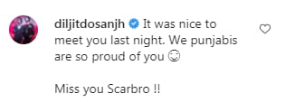 Diljit Dosanjh replies to Lilly Singh's post. (Instagram/@lilly)