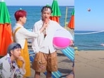 (L) BTS members RM, Jimin and V during Butter concept photo shoot, (R) J-Hope and Jin join Jimin and V for volleyball. (L) BTS members RM, Jimin and V during Butter concept photo shoot, (R) J-Hope and Jin join Jimin and V for volleyball.