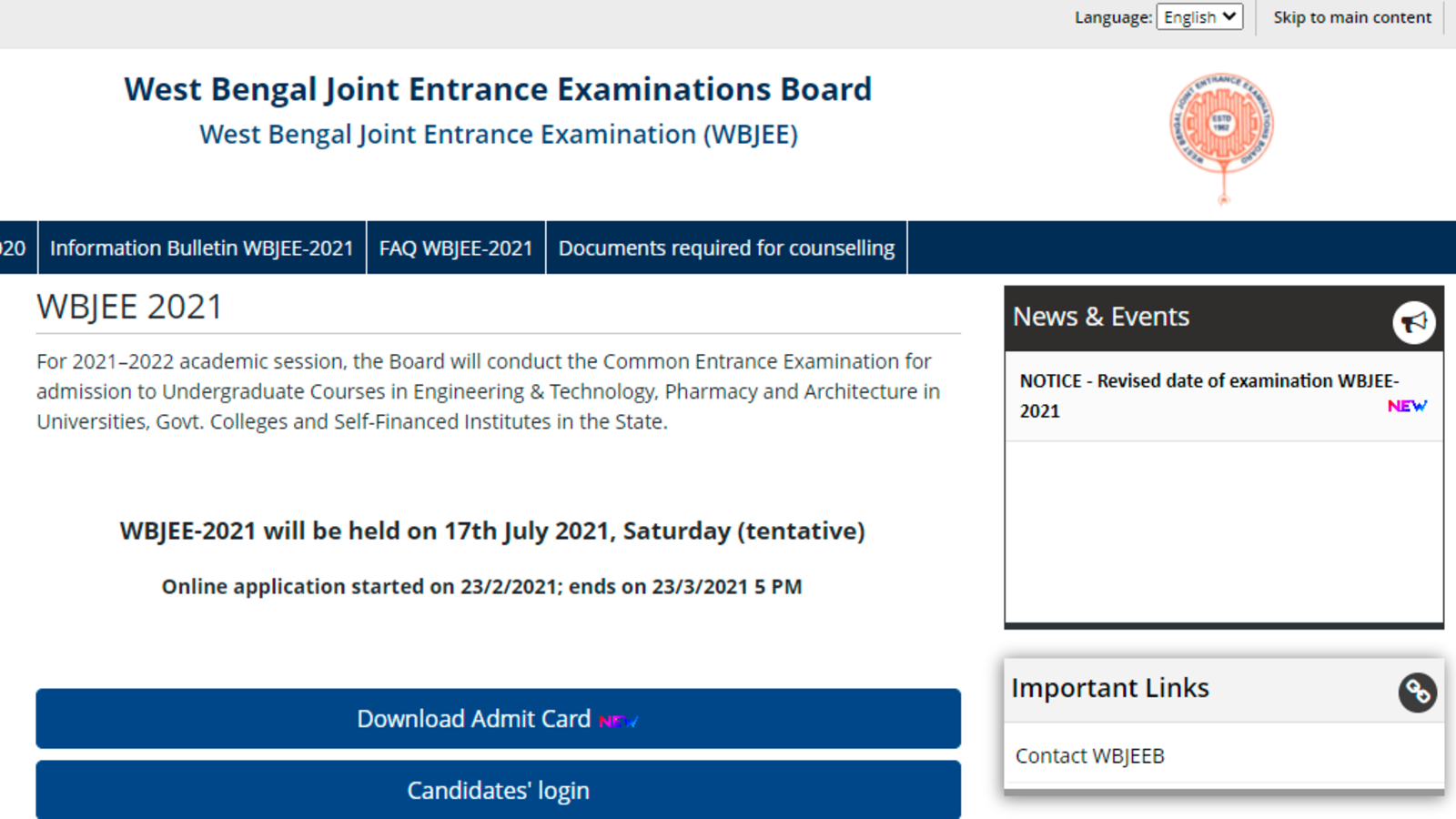 WBJEE 2021 admit cards released at wbjeeb.nic.in, here's link to