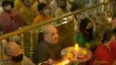 Amit Shah is on a three-day visit to his home state Gujarat from July 11 to take part in a host of programmes, including Lord Jagannath's rath yatra in Ahmedabad today. (ANI/Twitter)