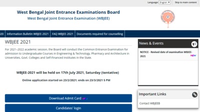 Candidates who have applied successfully for the exam can download their admit card by visiting the official website of WBJEEB at wbjeeb.nic.in. (wbjee.nic.in)