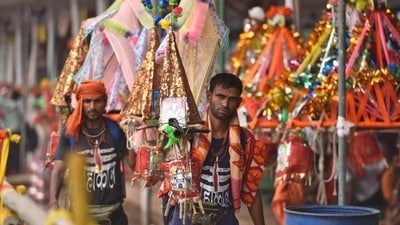 The Kanwar Yatra is an annual pilgrimage that devotees of Lord Shiva undertake during the monsoon in the Hindu holy month of Shravan (July) to fetch the holy waters of the Ganga from Haridwar in Uttarakhand. Most of the pilgrims, called kanwarias, travel on foot. (Sanchit Khanna/HT File) The Kanwar Yatra is an annual pilgrimage that devotees of Lord Shiva undertake during the monsoon in the Hindu holy month of Shravan (July) to fetch the holy waters of the Ganga from Haridwar in Uttarakhand. Most of the pilgrims, called kanwarias, travel on foot. (Sanchit Khanna/HT File)