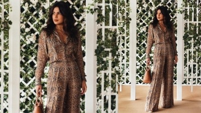 In this picture, the 'Baywatch' actor posed in a printed Ralph Lauren jumpsuit and brown handbag. (Instagram/@priyankachopra) In this picture, the 'Baywatch' actor posed in a printed Ralph Lauren jumpsuit and brown handbag. (Instagram/@priyankachopra)