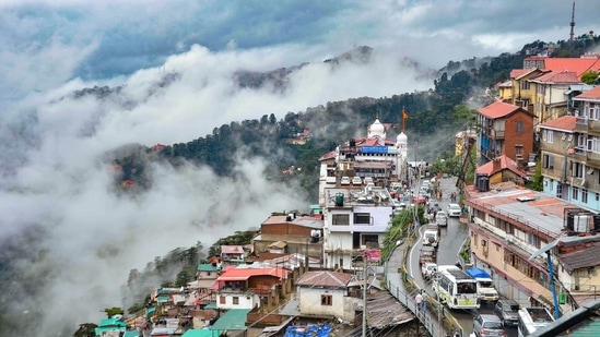 A view of of Shimla following heavy rain on July 12. The Union health ministry said last week that a spurt in travel after lifting of Covid-19 restrictions has led to “frightening” scenes of overcrowding in hill stations that could lead to increased outbreaks of the infectious disease, HT reported.(PTI)