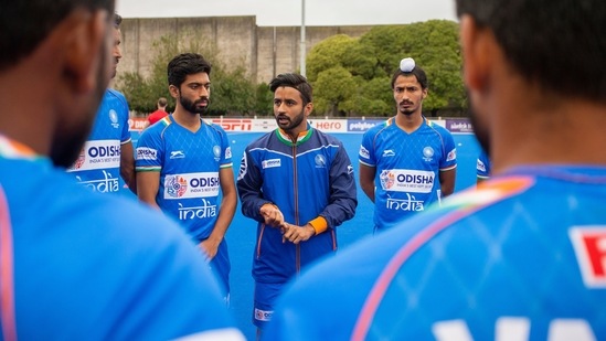 India hockey captain Manpreet Singh with the team. (Hockey India)