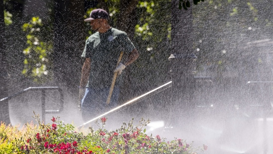 A City of Sacramento worker tests sprinklers in a park during a heatwave in Sacramento, California. (Bloomberg file photo) A City of Sacramento worker tests sprinklers in a park during a heatwave in Sacramento, California. (Bloomberg file photo)