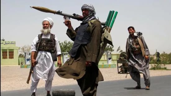 Former Mujahideen hold weapons to support Afghan forces in their fight against Taliban, on the outskirts of Herat province, Afghanistan, on July 10, 2021. (Reuters)
