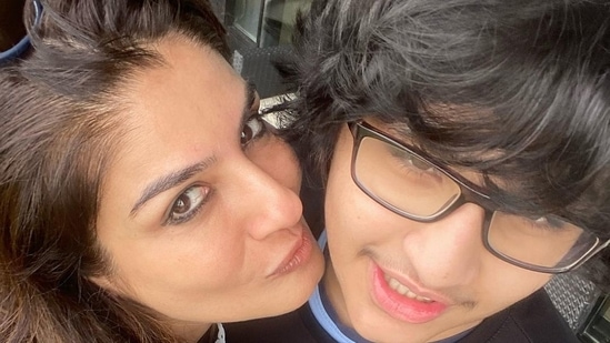 Raveena Tandon shared this pic, along with a video, to wish her son.(Instagram/@officialraveenatandon)