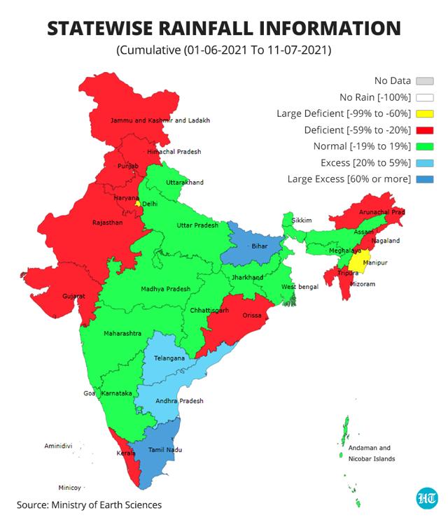 Conditions continue to remain favourable for further advance of southwest monsoon over Delhi, remaining parts of West Uttar Pradesh, some more parts of Punjab, Haryana and Rajasthan during the next 24 hours. (HT Graphics) Conditions continue to remain favourable for further advance of southwest monsoon over Delhi, remaining parts of West Uttar Pradesh, some more parts of Punjab, Haryana and Rajasthan during the next 24 hours. (HT Graphics)