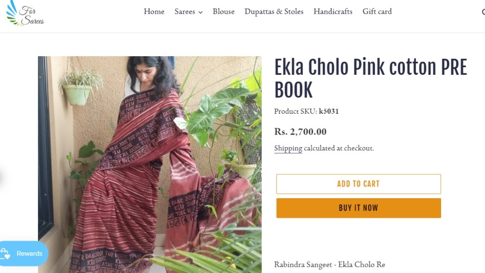 The Ekla Cholo Pink cotton saree. (forsarees.com)