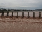 A view of the flooded Tawi river after heavy rain in Jammu on Monday. (PTI) A view of the flooded Tawi river after heavy rain in Jammu on Monday. (PTI)