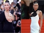 Bella Hadid stopped the press and gave the 74th Cannes Film Festival two of its best-dressed looks as she walked the red carpet for film festival taking place at the resort town on the French Riviera, She wore a deep-cut Schiaparelli dress and a vintage Jean Paul Gaultier column gown. (Instagram/@bellahadid, Instagram/@schiaparelli)