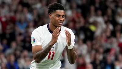 England's Marcus Rashford looks dejected after missing a penalty In Euro 2020 final against Italy (Pool via REUTERS)