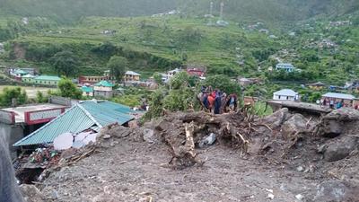 Rescue work is on to locate the nine people who went missing after the landslide at Rulehar village of Boh panchayat in Shahpur division of Kangra district on Monday. (HT Photo) Rescue work is on to locate the nine people who went missing after the landslide at Rulehar village of Boh panchayat in Shahpur division of Kangra district on Monday. (HT Photo)