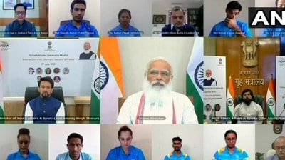 PM Modi speaks to Olympics-bound athletes. (ANI image)