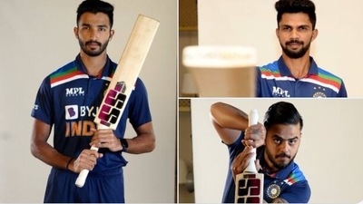 Indian younsgters Devdutt Padikkla (L), Ruturaj Gaikwad (Top Right) and Nitish Rana (Bottom Right) (BCCI)