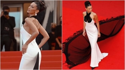 Bella's Jean Paul Gaultier atelier gown is a custom dress inspired by a look from the Gaultier Paris Haute Couture Spring-Summer 2002 collection. It was originally displayed on the runway by the iconic supermodel Naomi Campbell in Paris. (Instagram/@bellahadid) Bella's Jean Paul Gaultier atelier gown is a custom dress inspired by a look from the Gaultier Paris Haute Couture Spring-Summer 2002 collection. It was originally displayed on the runway by the iconic supermodel Naomi Campbell in Paris. (Instagram/@bellahadid)