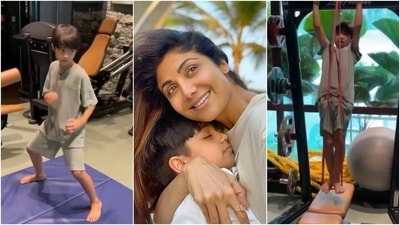 Shilpa Shetty's son Viaan sweats it out at gym, Shamita calls him her motivation (Instagram/@shamitashetty_official) Shilpa Shetty's son Viaan sweats it out at gym, Shamita calls him her motivation (Instagram/@shamitashetty_official)