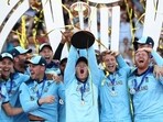 England captain Eoin Morgan lifts the ICC World Cup trophy during the Final of the ICC Cricket World Cup 2019 between New Zealand and England at Lord's Cricket Ground on July 14, 2019 in London, England.(Getty Images)