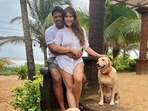 Leander Paes and Kim Sharma pose together.