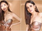 Radhika Madan in metallic bustier and leather skirt glams up for stunning shoot(Instagram/@sukritigrover) Radhika Madan in metallic bustier and leather skirt glams up for stunning shoot(Instagram/@sukritigrover)