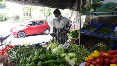 A woman buying vegetables from a shop in Ludhiana’s BRS Nagar on Wednesday. (Harsimar Pal Singh/Hindustan Times) A woman buying vegetables from a shop in Ludhiana’s BRS Nagar on Wednesday. (Harsimar Pal Singh/Hindustan Times)
