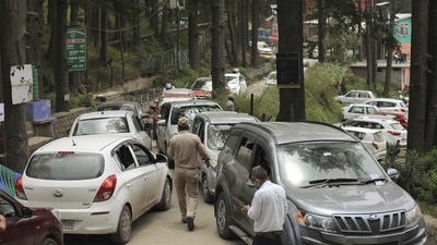 Traffic jam near a tourist resort at Patnitop hill station on Sunday. (PTI Photo) Traffic jam near a tourist resort at Patnitop hill station on Sunday. (PTI Photo)