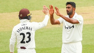 R Ashwin celebrates a wicket with Mark Stoneman. (Getty Images)